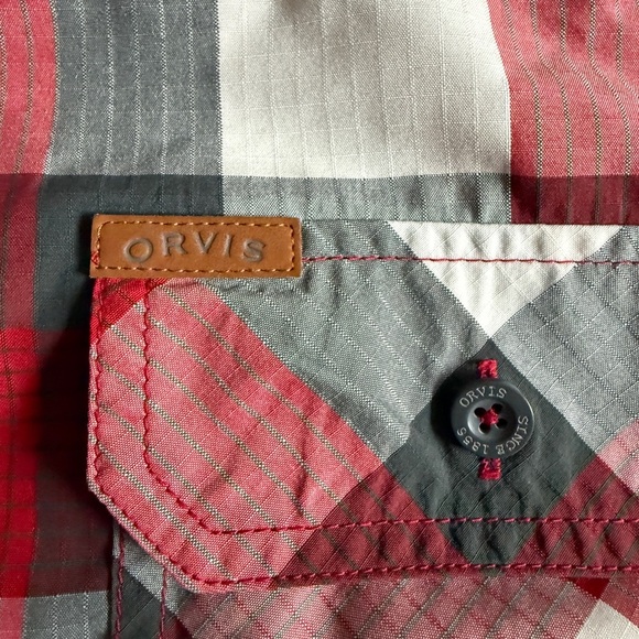 Orvis Gray and Red Plaid Button-Up Shirt - Picture 3 of 6